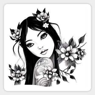 Beautiful Asian Girl Tattoo Art Magnet